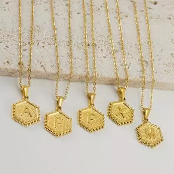 AZ письмо кулон ожерелья для женщин нержавеющая сталь шестиугольная начальная буква цепочка кулон колье ожерелье ювелирные изделия подарок на день рождения A