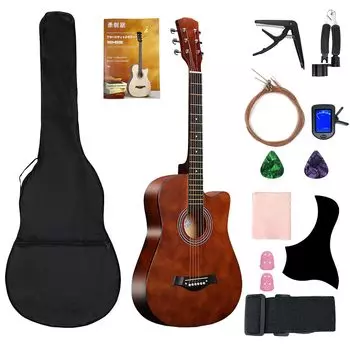 AZEKIL Guitar Beginner Set Акустическая гитара Гитарный набор 38 дюймов Акустическая гитара Вводная практическая гитара для студентов Детская гитара для взрослых шоколадный