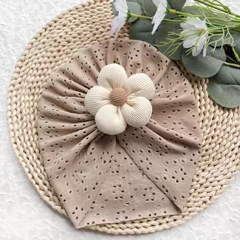 Ажурная эластичная шапочка для новорожденного, милая шапочка с цветком для малыша, мягкие повязки на голову для малышей, лето