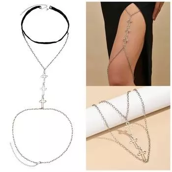 Ажурная геометрическая сексуальная крестообразная цепочка для ног, креативный аксессуар для длинной цепи на тело One Size