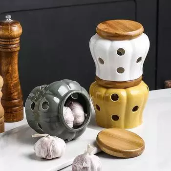 Ажурная керамическая банка для хранения чеснока с крышкой в форме тыквы, банки для хранения имбиря, перца чили, абажур для свечи белый