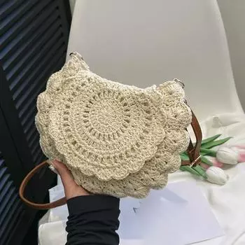 Ажурная плетеная сумка через плечо для женщин, ручная работа, хлопковая нить, вязаный крючком цветок, сумка через плечо, летняя пляжная сумка, откидная сумка на пуговицах