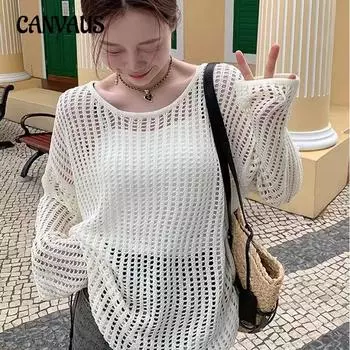 Ажурная трикотажная накидка женская летняя и осенняя простая свободная повседневная рубашка Bf Lazy Sun One Size чёрный