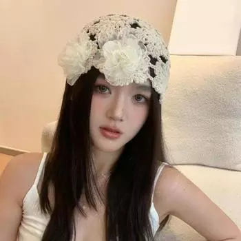 Ажурная вязаная крючком шапка с цветочным узором, французская ретро свадебная шляпа, аксессуары бежевый