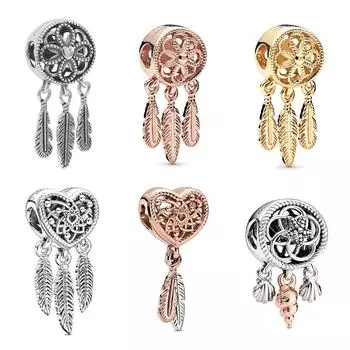 Ажурное сердце и три перья Ловец снов подвески бусины подходят оригинальный модный браслет Diy женские украшения