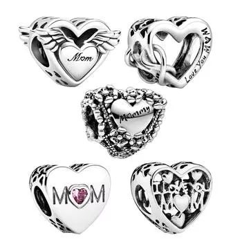 Ажурные подвески с цветочным сердечком для мамы, стерлинговое серебро S925, подходят для оригинального браслета, ювелирных изделий для женщин, подарок на день рождения
