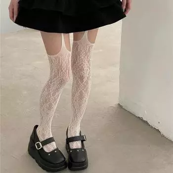 Ажурные сексуальные кружевные сетчатые чулки, нижнее белье, сексуальные колготки с открытым промежностью, женские чулки для девочек 2000 года, женские колготки One Size молочный белый