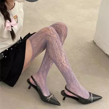 Ажурные сексуальные кружевные сетчатые чулки, нижнее белье, сексуальные колготки с открытым промежностью, женские чулки для девочек 2000 года, женские колготки One Size молочный белый