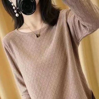 Ажурный однотонный свитер корейской версии, свободный топ с длинными рукавами, женский вязаный свитер S кирпич красный