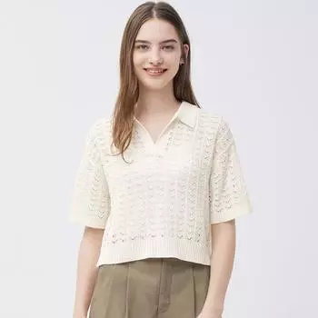 Ажурный свитер-поло GU by Uniqlo с короткими рукавами