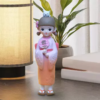 Азиатская фигурка Кабуки, японское кимоно, кукла гейши, настольное народное этническое украшение, статуя из смолы with Round Fan