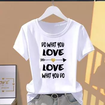 Азиатская футболка с графическим принтом и принтом любовного письма, милая женская футболка 90-х годов, повседневная женская летняя футболка, модная футболка с коротким рукавом S