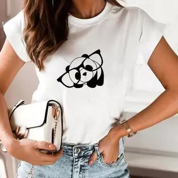 Азиатская футболка с графическим принтом панды, милая, забавная, повседневная женская женская футболка, летняя модная футболка с коротким рукавом S