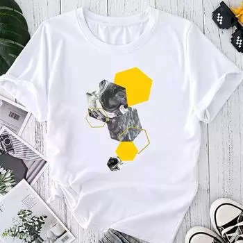 (Азиатский размер) Абстрактная милая тенденция 90-х годов, модная футболка с графическим принтом, женская повседневная футболка, повседневная женская летняя футболка с коротким рукавом S