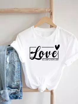 (Азиатский размер) Акварель Любовь Стиль Тенденция Одежда Футболка Футболка Женская Женская Мода Принт Женские Модные Женские Футболки С Коротким Рукавом Графический S