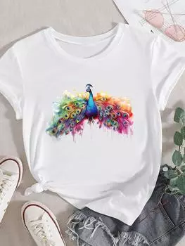 (Азиатский размер) Акварельная милая женская модная одежда в стиле 90-х с коротким рукавом, повседневная футболка, женская футболка с принтом, футболки с графическим рисунком S