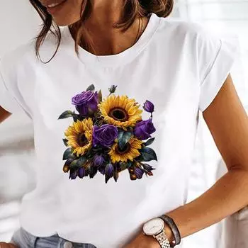 (Азиатский размер) Акварельные милые футболки с рисунком 90-х, женская верхняя одежда, повседневная модная футболка с коротким рукавом и принтом для женщин S