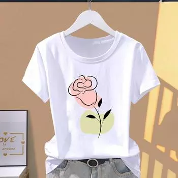 (Азиатский размер) Акварельный стиль 90-х годов, милые футболки с короткими рукавами, футболка, повседневная модная женская футболка с принтом, повседневная женская футболка с рисунком S