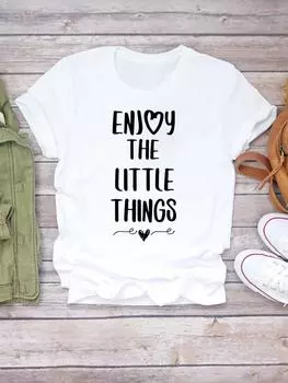 (Азиатский размер) Акварельный стиль с буквенным принтом, милая женская футболка с коротким рукавом и модным принтом, женская футболка, верхняя одежда, повседневная футболка, женские футболки с графикой S