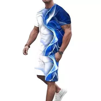 Азиатский размер Европа и США новые мужские повседневные спортивные костюмы с 3D-цифровой печатью с коротким рукавом два комплекта S