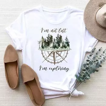 (Азиатский размер) Футболка Adventure, милый стиль, милая женская одежда, модная футболка с принтом, женские футболки с коротким рукавом и графикой S