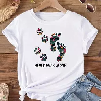 (Азиатский размер)Футболка для женщин, футболка с милым принтом «лапа, кошка, собака», модная футболка с принтом «любовь», женская футболка, женские футболки с короткими рукавами и графикой S