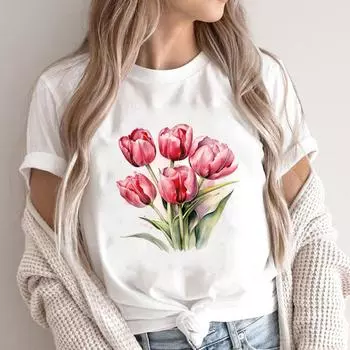 (Азиатский размер)Футболка Love Flower 90-х годов, милая трендовая повседневная модная футболка с принтом, женская повседневная женская футболка с рисунком, футболка с коротким рукавом S