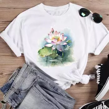 (Азиатский размер)Футболка, милый стиль, акварельный тренд, милая повседневная модная футболка 90-х с принтом, женская повседневная женская футболка с рисунком, футболка с коротким рукавом S