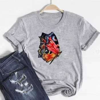 (Азиатский размер)Футболка модная футболка бабочка акварель винтажная трендовая одежда повседневная женская футболка с коротким рукавом с принтом женская женская футболка с графикой S