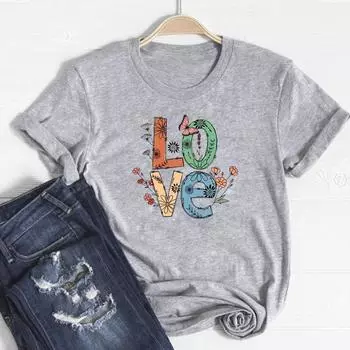 (Азиатский размер)Футболка, модная футболка, одежда, повседневная футболка с коротким рукавом и любовным письмом, тренд 90-х годов, милая женская футболка с принтом, женская женская футболка с графикой S