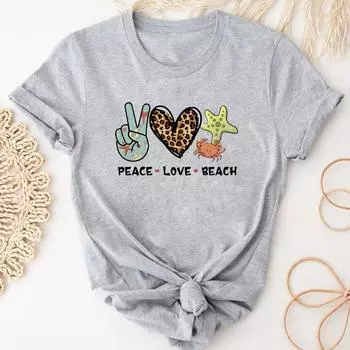 (Азиатский размер)Футболка, модная футболка, одежда, повседневная леопардовая пляжная милая футболка с короткими рукавами и принтом Love Heart, женская футболка с рисунком S