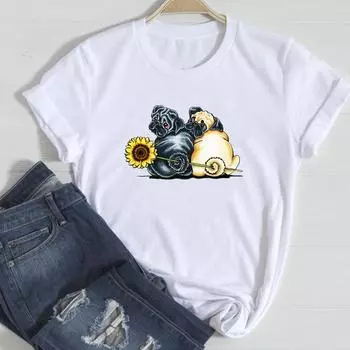 (Азиатский размер)Футболка, модная футболка, повседневная женская футболка с забавным рисунком собаки, милая одежда с принтом, женская футболка с коротким рукавом и графикой S