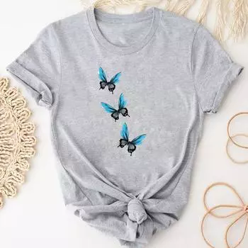 (Азиатский размер)Футболка модная футболка с бабочкой прекрасный милый стиль трендовая одежда повседневная женская футболка с коротким рукавом с принтом женская женская футболка с графикой S
