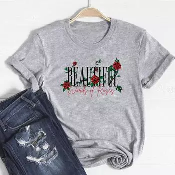 (Азиатский размер)Футболка, модная футболка с цветочным принтом, прекрасный тренд, стиль 90-х, женская женская одежда с принтом, повседневная футболка с коротким рукавом S