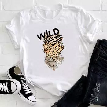 (Азиатский размер) Футболка модная футболка с леопардовым принтом Love Heart Trend милая милая рубашка женская женская одежда с принтом повседневная футболка с коротким рукавом и графикой S