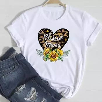 (Азиатский размер)Футболка модная леопардовая с цветочным трендом, милая футболка 90-х годов, женская футболка с принтом, женская одежда, повседневная женская футболка с коротким рукавом и графикой S