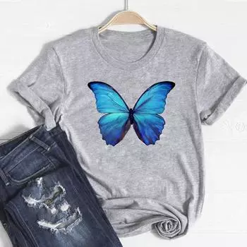 (Азиатский размер)Футболка модная милая бабочка в стиле 90-х годов трендовая футболка одежда повседневная женская футболка с коротким рукавом с принтом женская женская футболка с графикой S