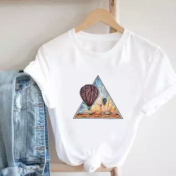 (Азиатский размер)Футболка, модная милая футболка с горячим воздушным шаром в стиле 90-х, повседневная женская одежда, женская футболка с коротким рукавом и графическим принтом S