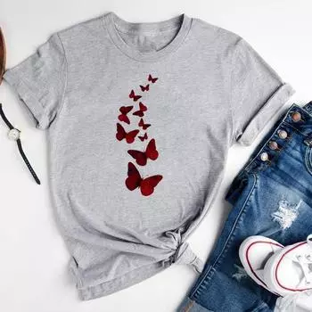 (Азиатский размер)Футболка, модная милая футболка с рисунком бабочки, женская футболка с принтом, женская графическая одежда, повседневная футболка с коротким рукавом S