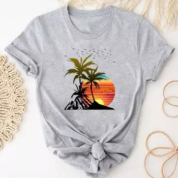 (Азиатский размер)Футболка модная пляжная летняя трендовая футболка для путешествий 90-х годов одежда повседневная женская футболка с коротким рукавом с принтом женская женская футболка с графикой S