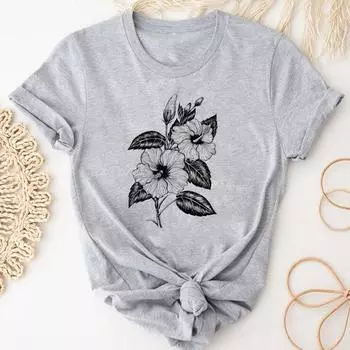 (Азиатский размер)Футболка, модная винтажная милая футболка с цветочным рисунком, одежда, повседневная женская футболка с коротким рукавом и принтом, женская футболка с графикой S
