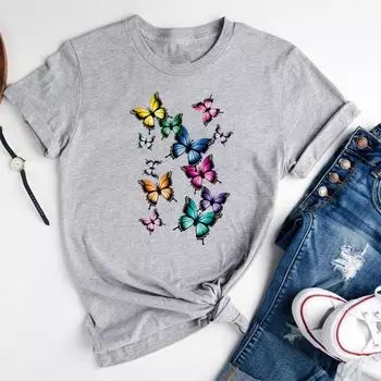 (Азиатский размер)Футболка модная женская футболка с принтом женская акварель милая 90-х годов милый стиль графическая одежда повседневная футболка с коротким рукавом S