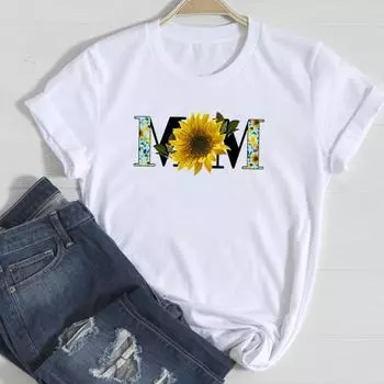 (Азиатский размер)Футболка Mom Flower Trend Симпатичная модная футболка 90-х годов Женская женская одежда с принтом Повседневная женская футболка с коротким рукавом с графическим рисунком S