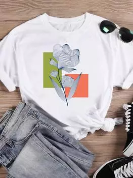 (Азиатский размер) Футболка, одежда, акварельный тренд, милая повседневная модная футболка 90-х с модным принтом, женская повседневная женская футболка с рисунком, футболки с короткими рукавами S