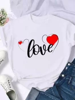 (Азиатский размер) Футболка, одежда, повседневная акварель, стиль любви, тренд 90-х годов, модный принт, женский повседневный женский топ, футболка с короткими рукавами и рисунком S