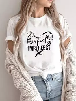 (Азиатский размер) Футболка, одежда, повседневная леопардовая футболка с сердечком и милым модным принтом, женская повседневная женская футболка с графическим принтом, футболки с короткими рукавами S