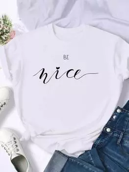 (Азиатский размер) Футболка, одежда, повседневная модная футболка с принтом, женская повседневная женская футболка с простым принтом и буквами, милые футболки с короткими рукавами и графическим принтом S