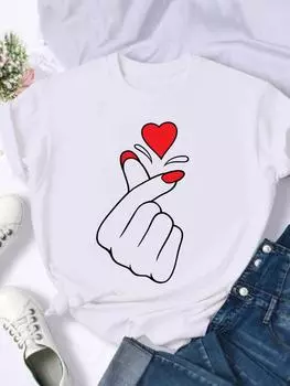 (Азиатский размер) Футболка Одежда Sweet Love Симпатичные 90-е Стиль Повседневная мода с принтом Женская повседневная женская верхняя футболка с рисунком Футболки с короткими рукавами S