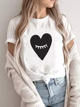(Азиатский размер) Футболка Одежда Тенденция с ресницами Милая любовь Сердце Повседневная мода с принтом Женская повседневная женская верхняя футболка с рисунком Футболки с короткими рукавами S