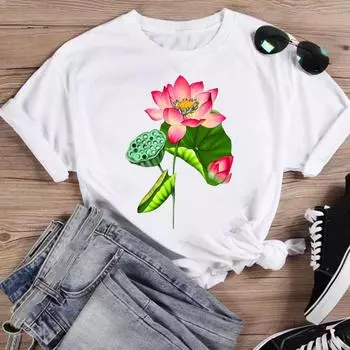 (Азиатский размер)Футболка, повседневная футболка с цветочным принтом в стиле 90-х, милая, милая, с модным принтом, женская повседневная женская футболка с графическим принтом, футболка с коротким рукавом S